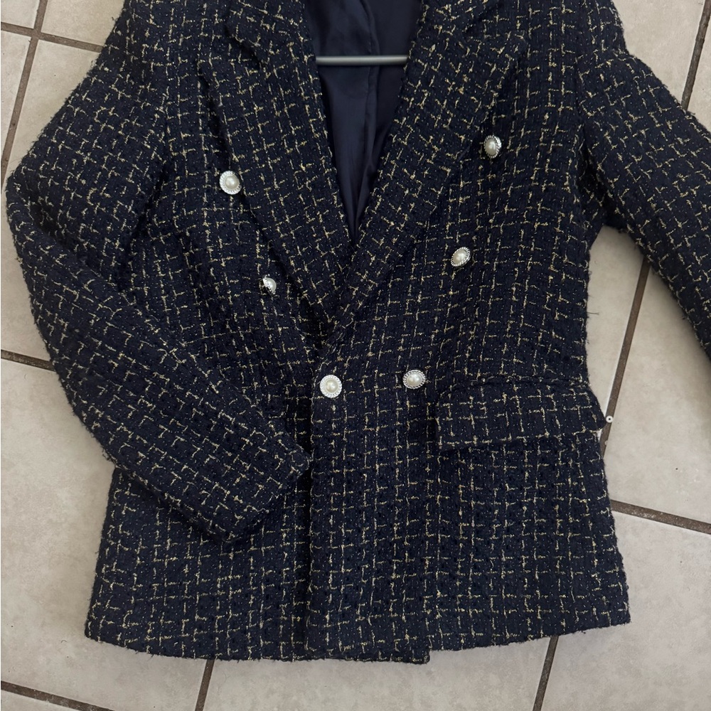 SHEIN Black and Gold Tweed Blazer
